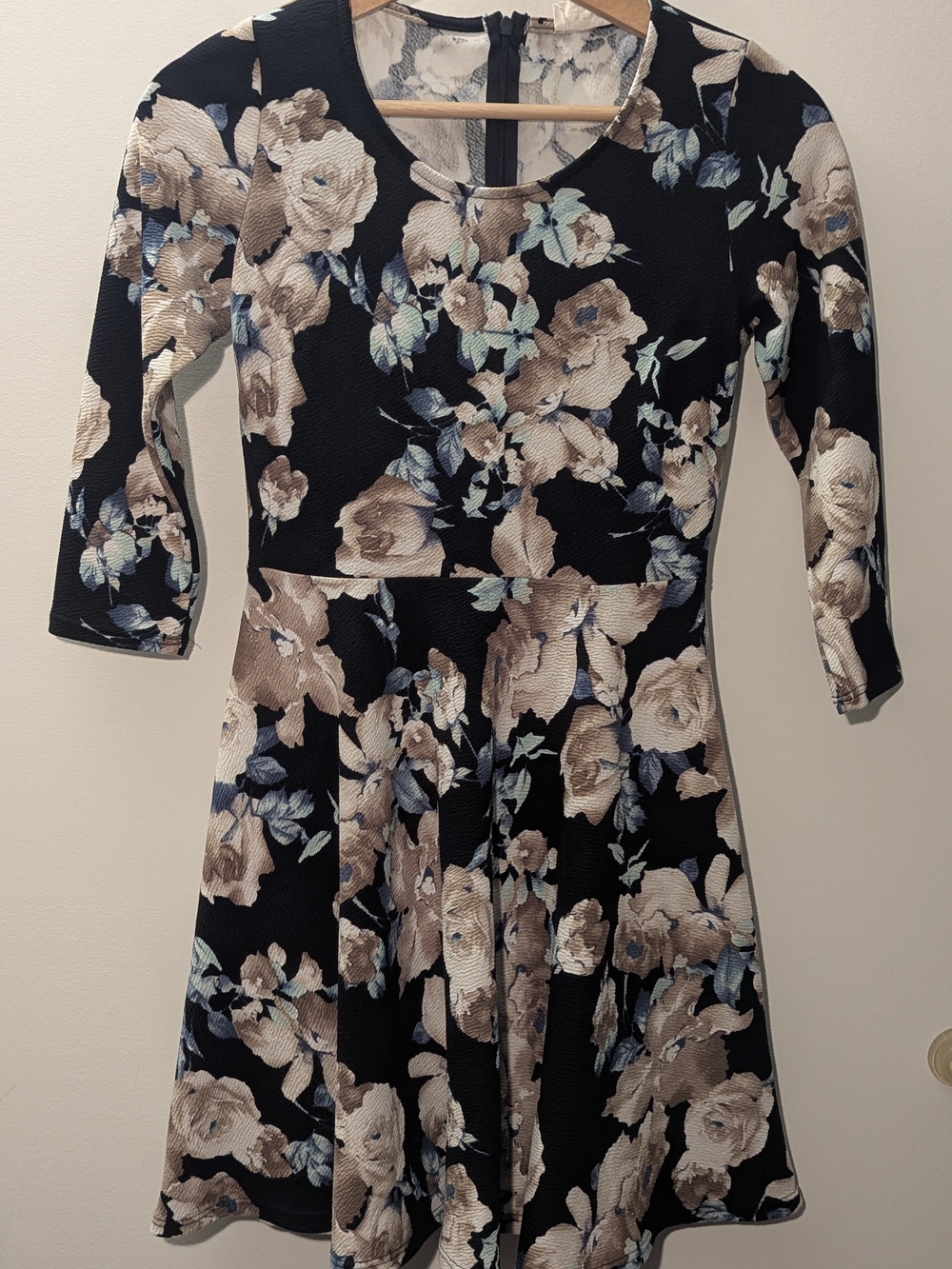 Peach Love California Black Dress with Beige & Blue Floral Print